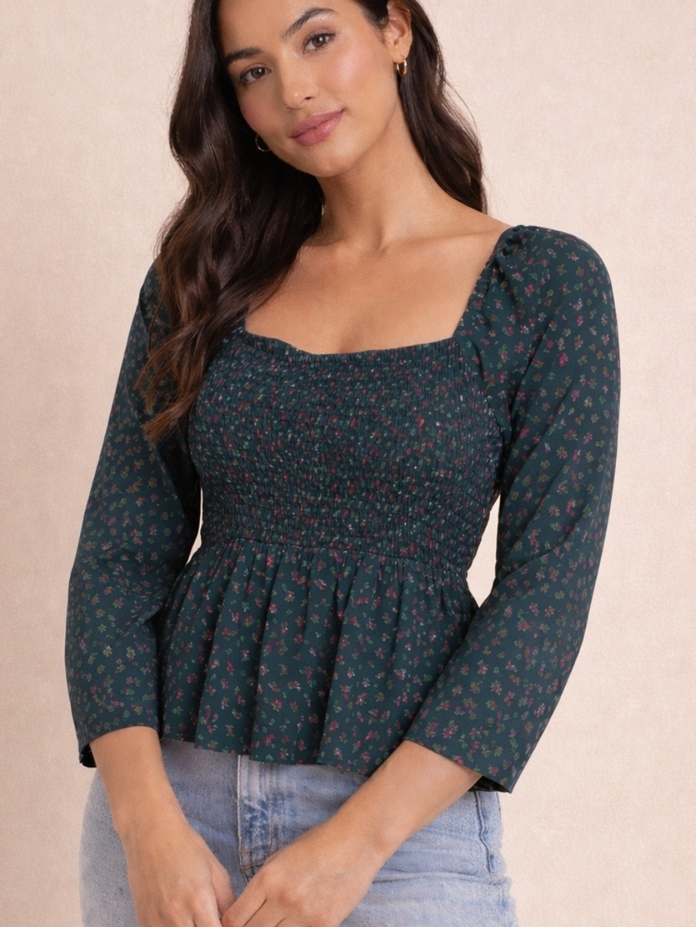 Old Navy Floral Smocked Blouse Boho Cottagecore Peplum Top XL Baby doll